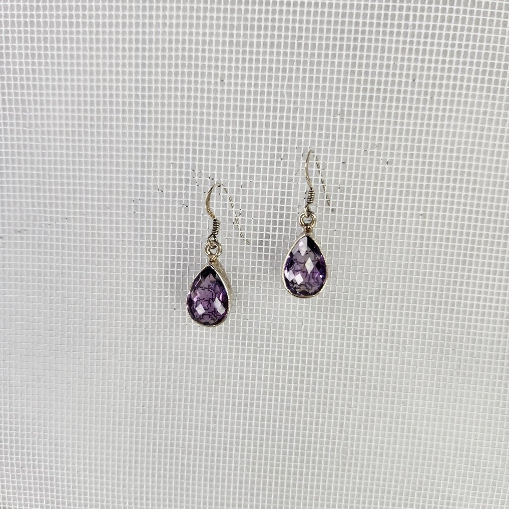 Fossil Cartel Amethyst Teardrop Faceted Drop Earrings With Sterling Silver